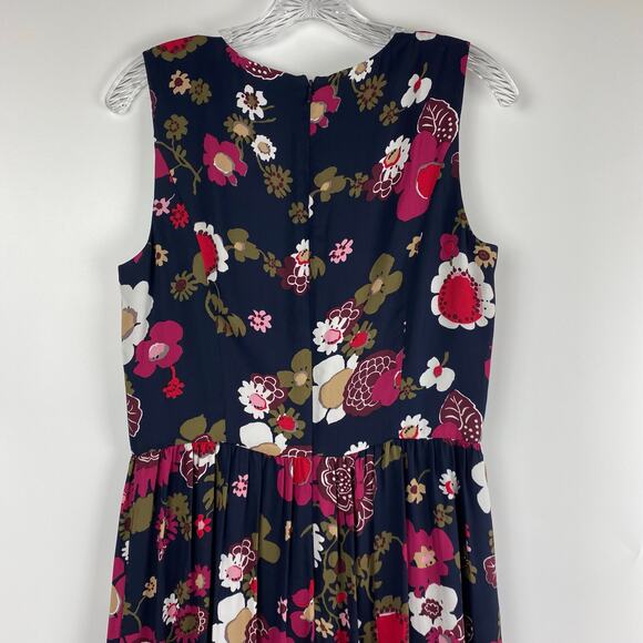 Brooks Brothers Retro Floral Ruffle Fit and Flare Dress Navy Womens Size 6 - Picture 10 of 12